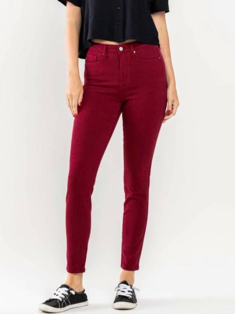 JUDY BLUE tummy control skinny jeans in scarlet red size 9/29